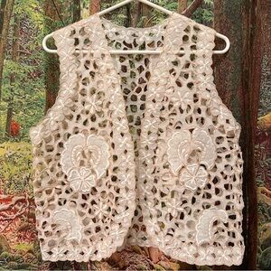 Vintage ivory lace vest 80s 90s boho bohemian